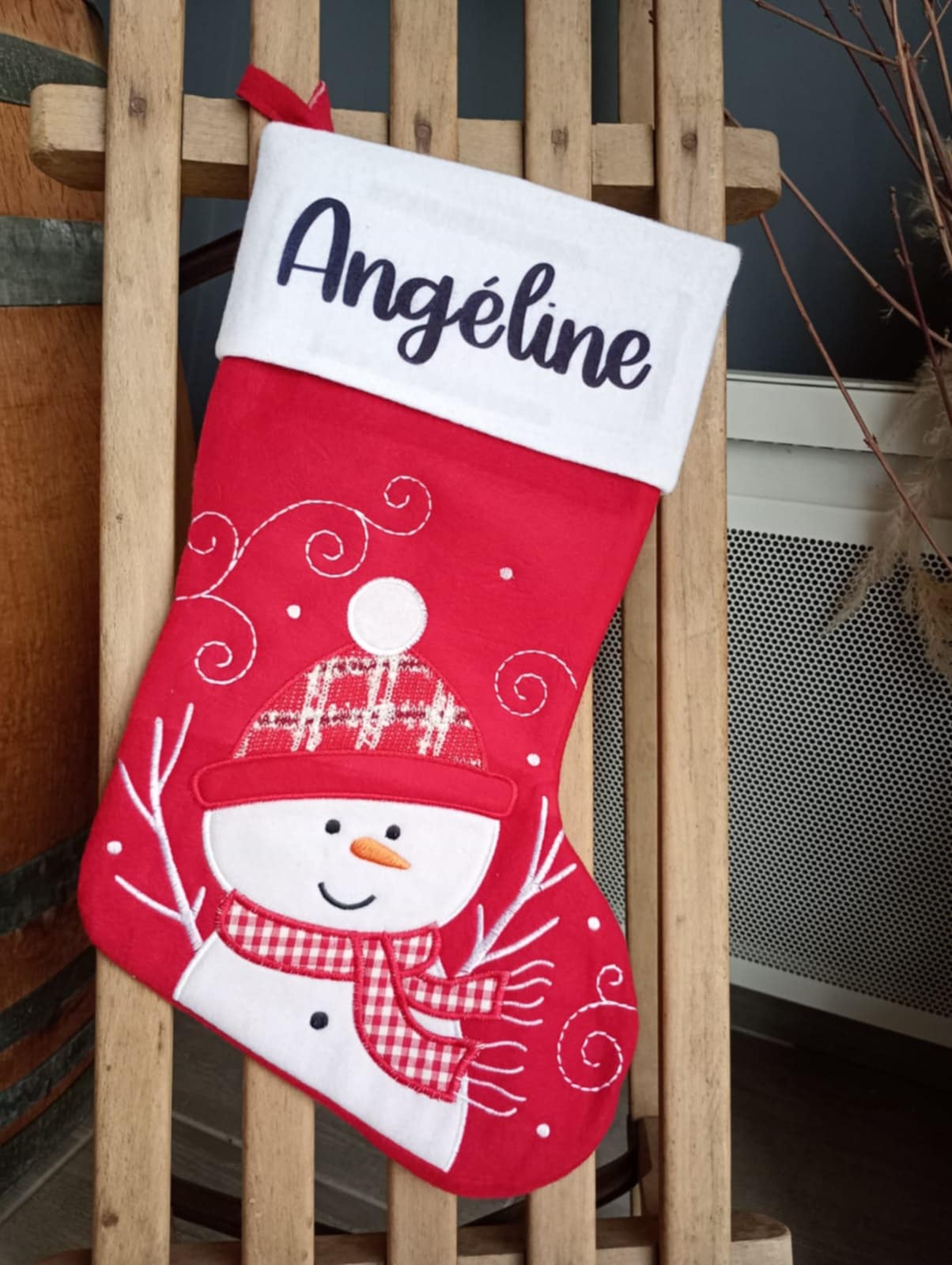 Chaussette Noël Rouge Bonhomme de neige