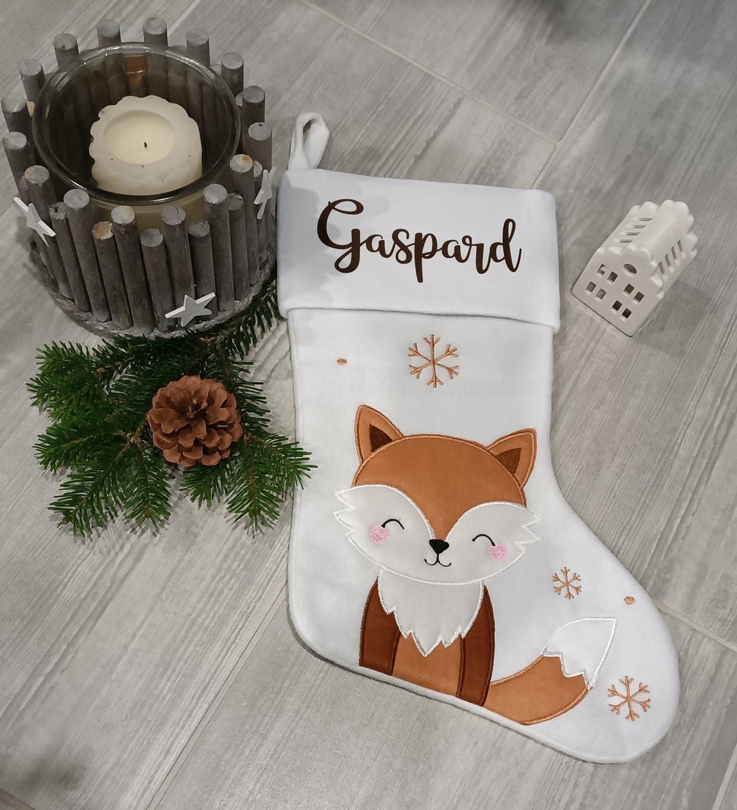 Chaussette Noël Blanche Renard