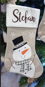 Chaussette Noël Grise Bonhomme neige