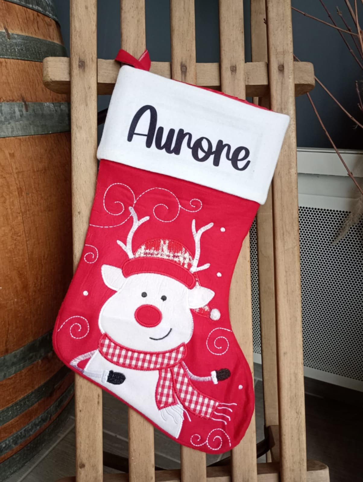 Chaussette Noël Rouge Renne